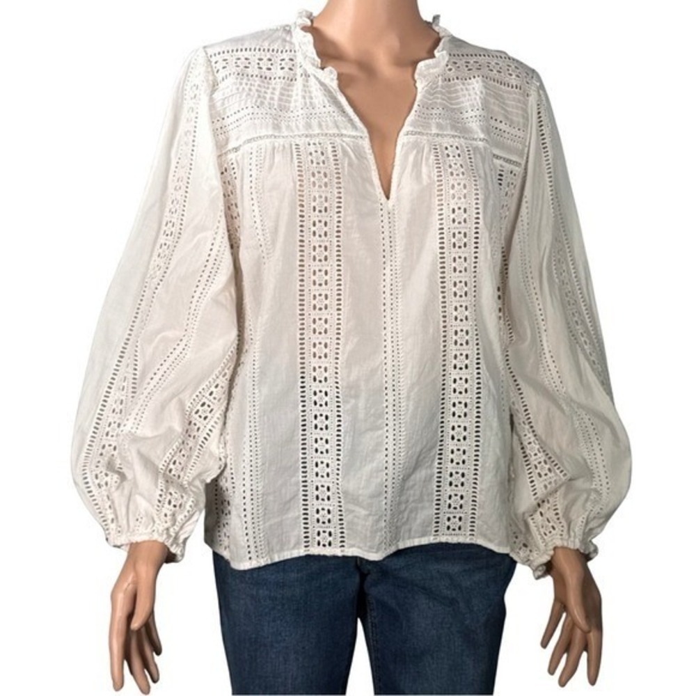 Velvet by Graham & Spencer Jordy Blouse White Cotton Eyelet Ruffle Top Small